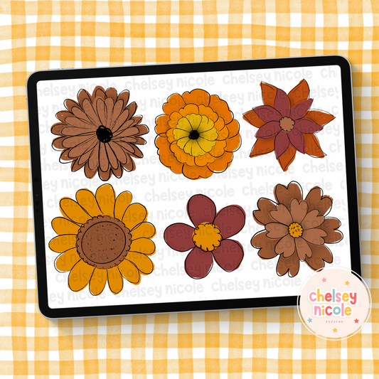 Fall Flowers Clipart | Commercial use Clip art | Fall sunflowers | Autumn Flowers Clipart