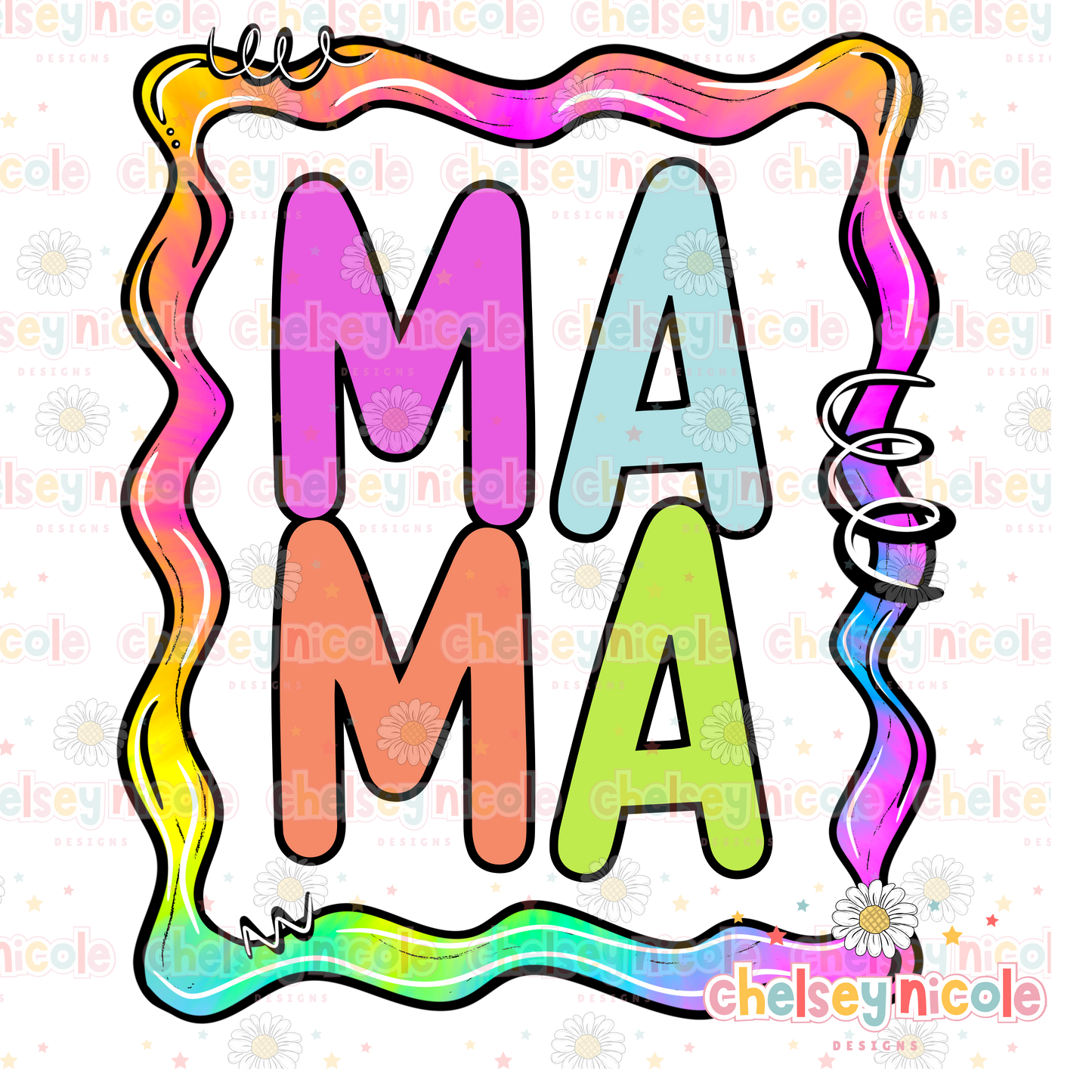 Tie Dye Mama PNG - Tie Dye Rainbow Mama - Neon/Bright Mama PNG