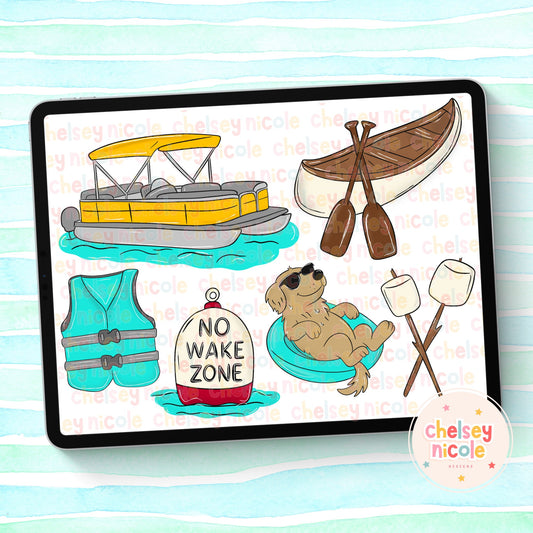 No Wake Zone Clipart Bundle - Summer Lake River Ocean Clipart Bundle - Hand Drawn Clipart