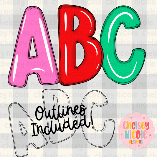 Balloon Alpha A-Z - 3 colors WITH outlines! - Commercial use allowed