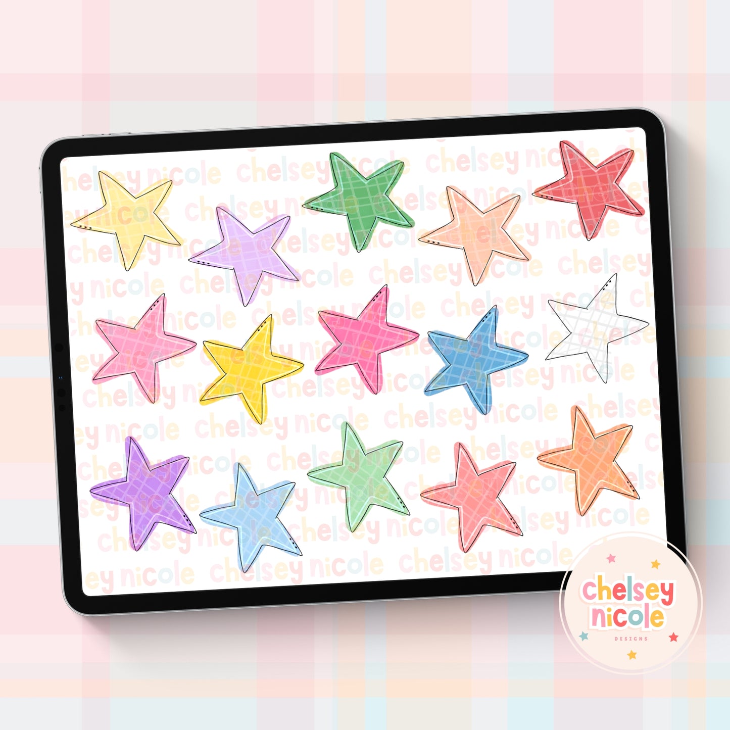 Plaid Doodle Stars Clipart Bundle -Star Doodle Clipart Bundle - Hand Drawn Clipart