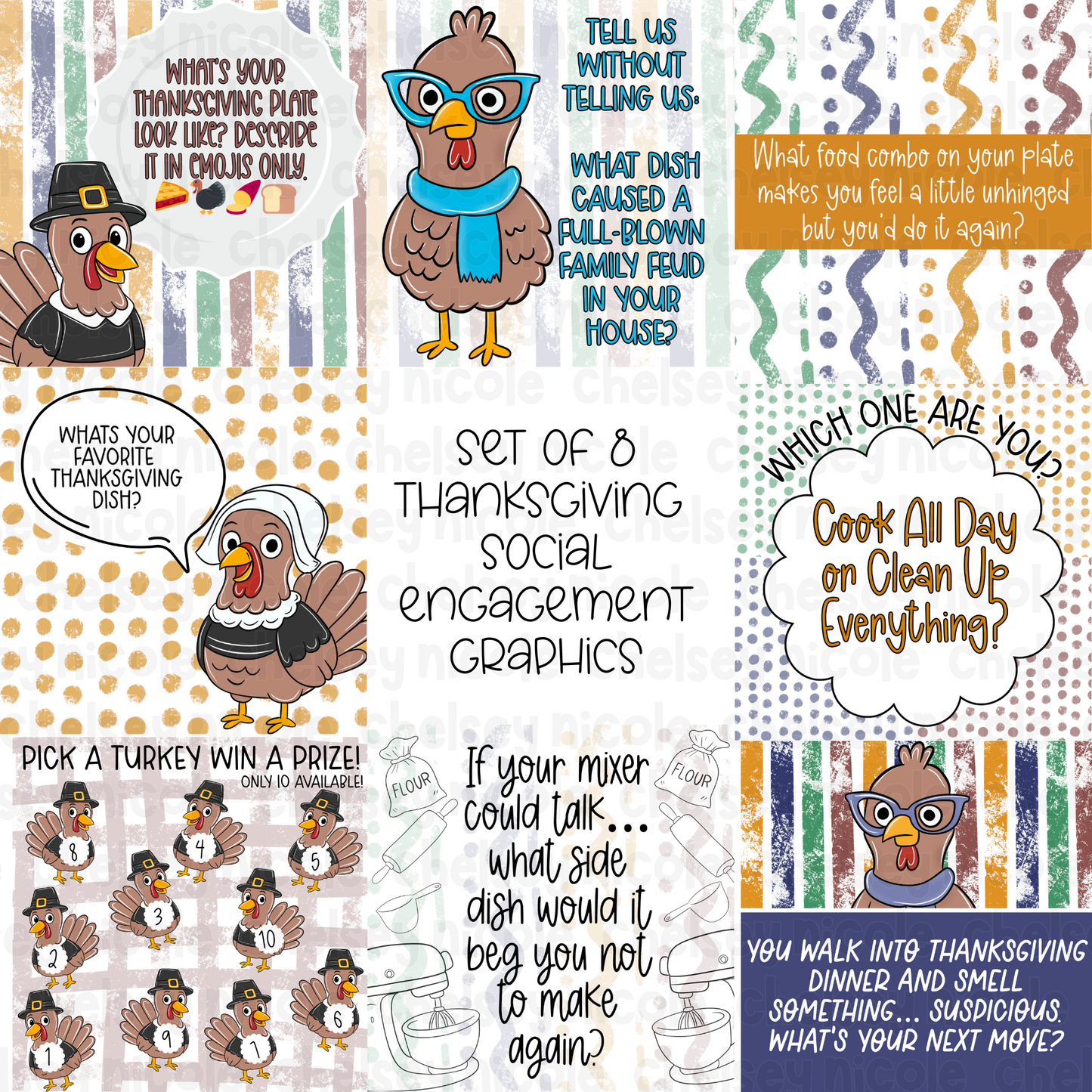 Thanksgiving Social Media Engagement Graphics (Set of 8)