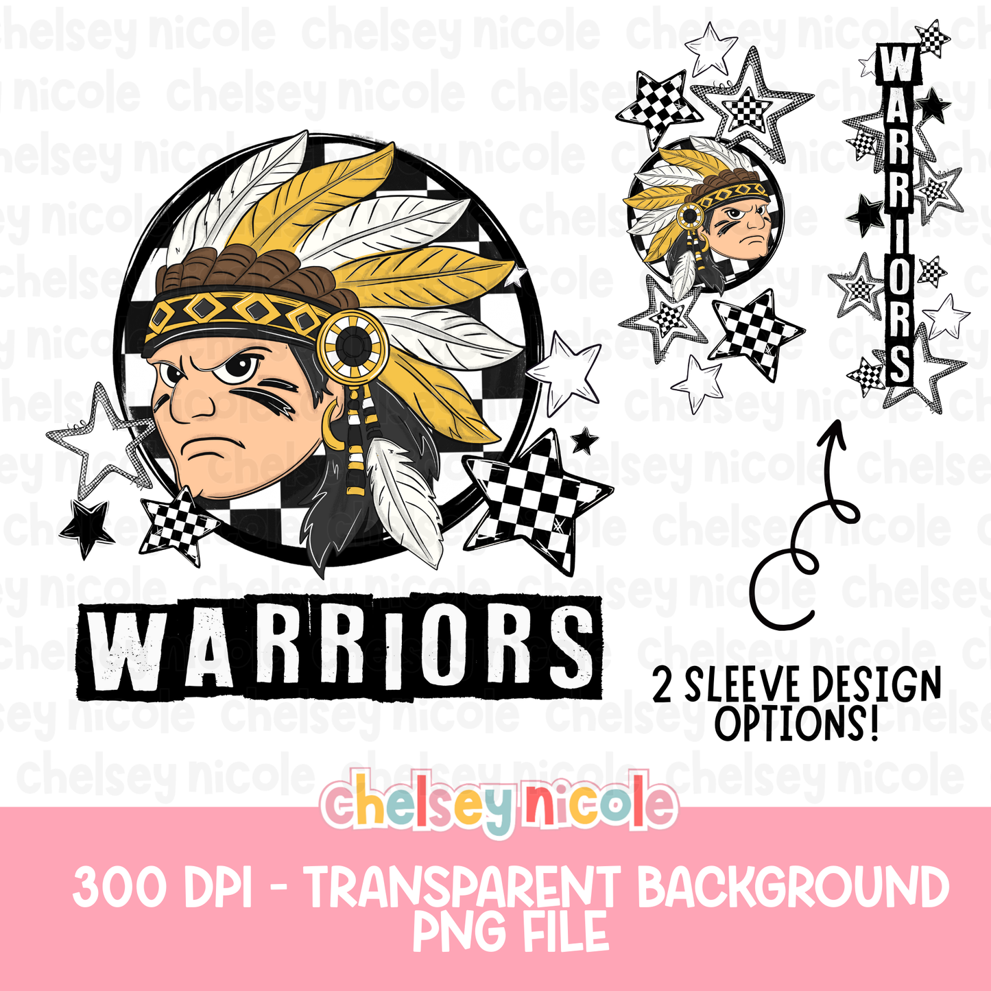 Warriors Mascot PNG | Hand Drawn School Spirit Design | Warriors School Spirit Mascot | Design for sublimation and DTF