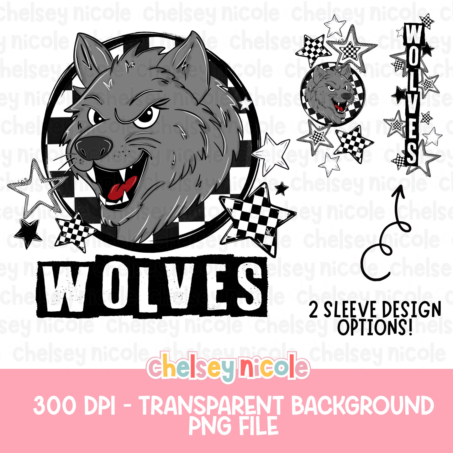 Wolves Mascot PNG | Hand Drawn School Spirit Design | Wolves School Spirit Mascot | Design for sublimation and DTF