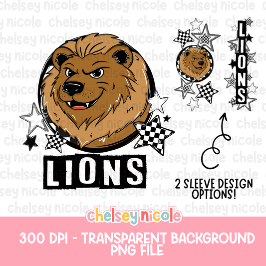 Lions Mascot PNG | Hand Drawn School Spirit Design | Lions School Spirit Mascot | Design for sublimation and DTF (Copy) (Copy)