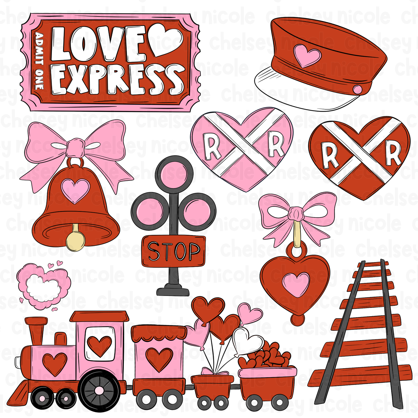 Train Valentines Clipart - Commercial Use Allowed