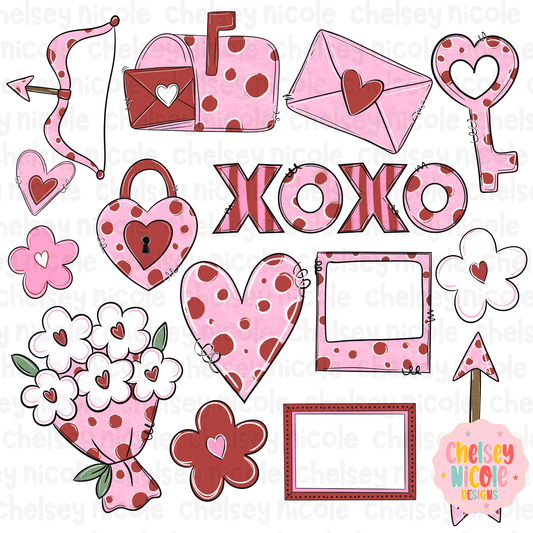 Valentine Clipart Set | Polka Dot Valentines Clipart | Hand Drawn Valentines Clipart | Commercial Use Allowed