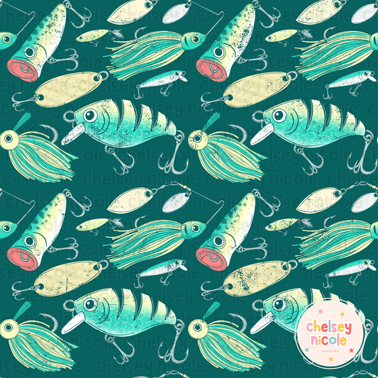 Grunge Green Fishing Lures Seamless File - Commercial Use Allowed