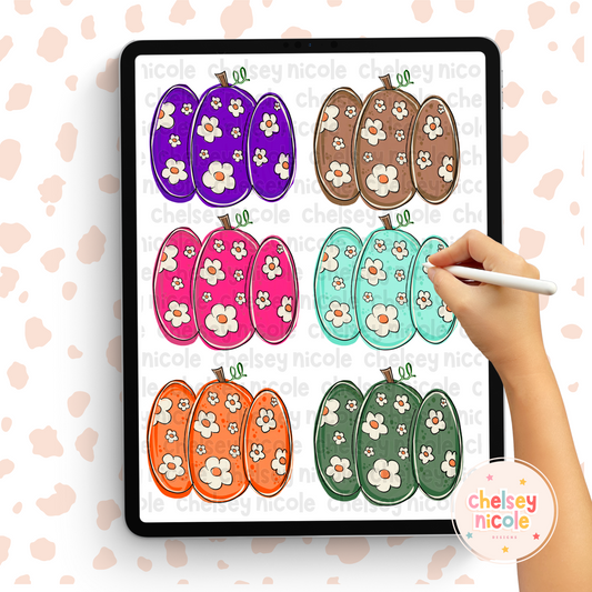 Daisy Pumpkin Clipart | Painted Pumpkin Clipart | Fall-Autumn Commercial Use Clipart