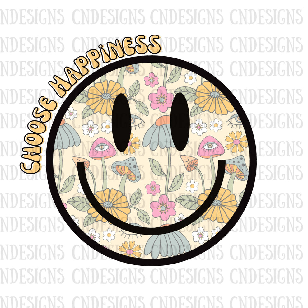 Choose Happiness Smiley Face PNG | Retro Boho Png | Groovy Smiley Face ...