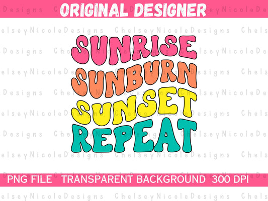Sunrise Sunburn Sunset Repeat PNG | Retro Summer PNG | Bright Color Retro