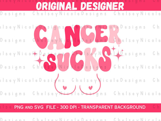 Cancer Sucks PNG | Breast Cancer Awareness month | Breast Cancer PNG | Retro Wavy Font | Breast Cancer design for DTF and Sublimation