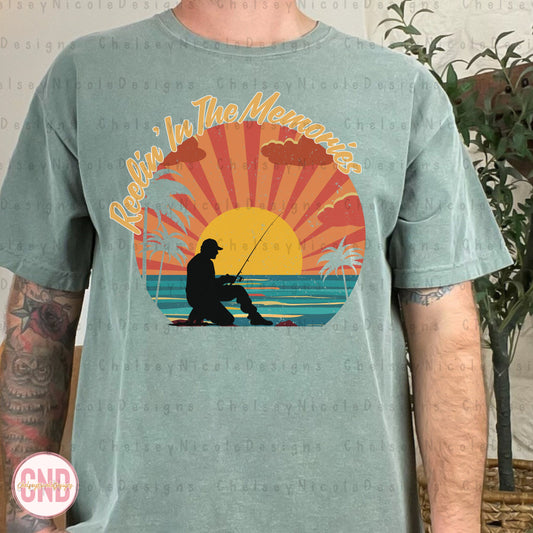 Reelin' In the Memories PNG | Fishing PNG | Retro Mens Design | Summers Mens shirt design | Summer PNG | Retro Summer Png