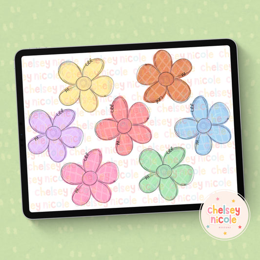 Pastel Plaid Flowers Clipart Bundle - Flower Clipart Bundle - Plaid Clipart - Hand Drawn Clipart