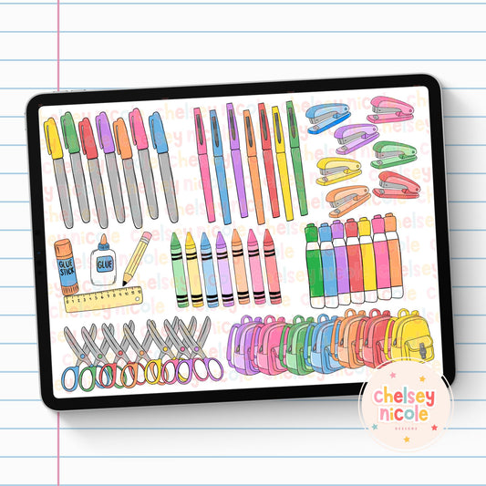 Pastel School Essentials Clip Art Bundle - School + Office Clip art - Commercial Use Clipart