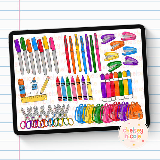 School Essentials Clip Art Bundle - School + Office Clip art - Commercial Use Clipart